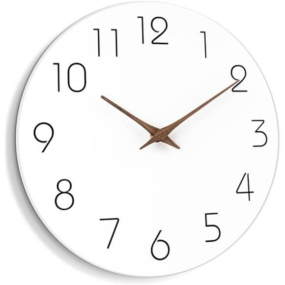 Wall Clock Silent Non-Ticking 10 Inch Battery Operated Modern Style Wooden White - Picture 4 of 5